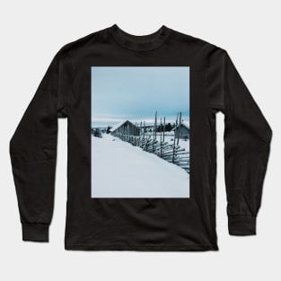 Remote Cabins in White Norwegian Winter Landscape Long Sleeve T-Shirt